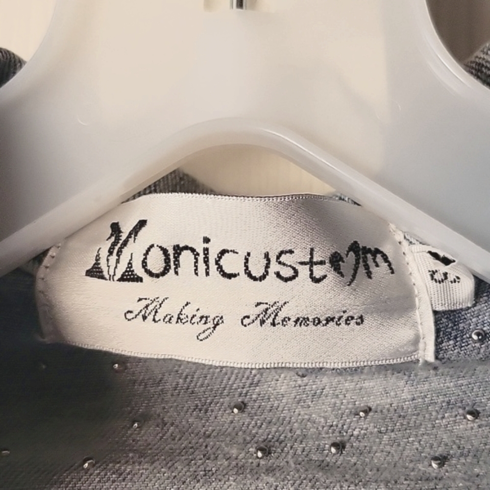Monicustom Pearl Embellished Blue Denim Jacket Heather on Back Small - Picture 3 of 8